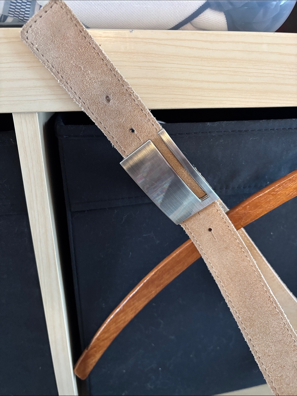 Aldo Suede Tan Leather Belt with Brushed Silver Buckle